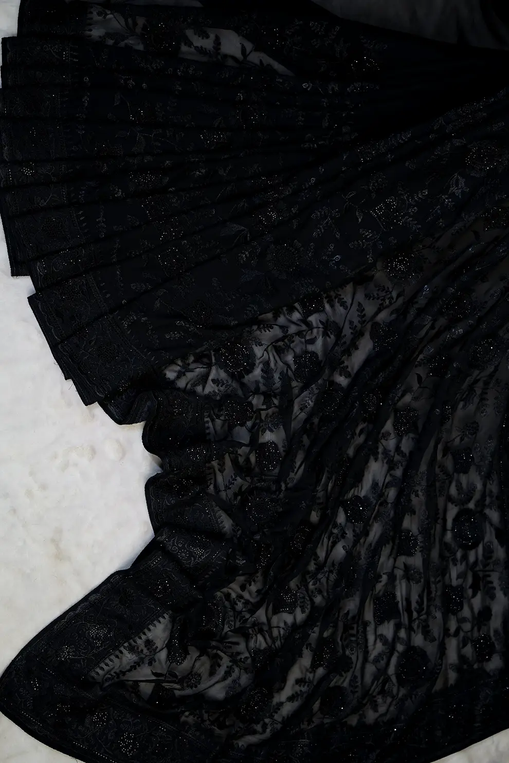 Black Glass Stone Work Chiffon Saree – Top Notch Premium Party Wear